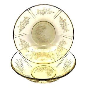 Vintage Federal Glass Amber Sharon Cabbage Rose Serving Bowls Set Of 2